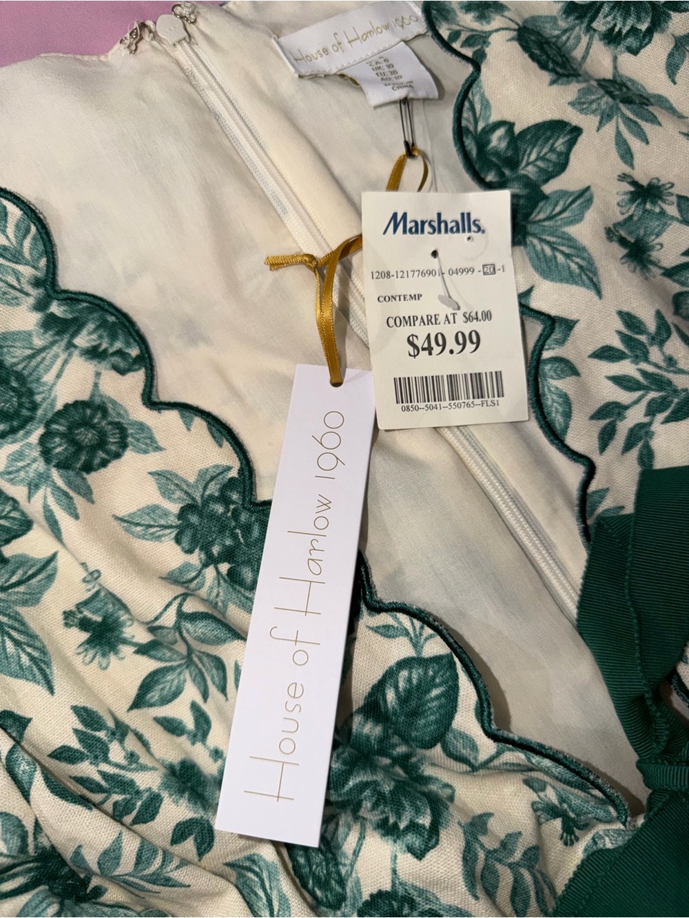 (NEW) House of Harlow 1960 - Cream Dress with Green Floral Print. - Picture 3 of 13